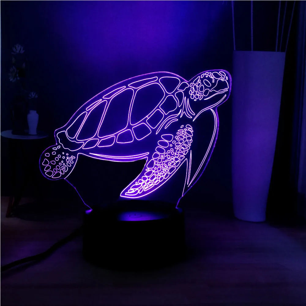 3D translucent acrylic turtle-shaped LED night light showing multi-colour glow.