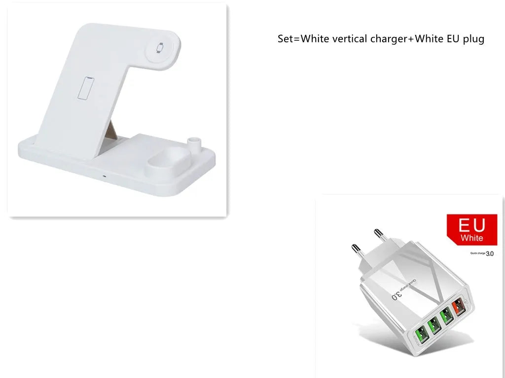 4-in-1 wireless charging station with adjustable stand charging iPhone, Apple Watch, and AirPods