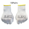 White PU coated labour gloves showing flexible design and 24 cm length.