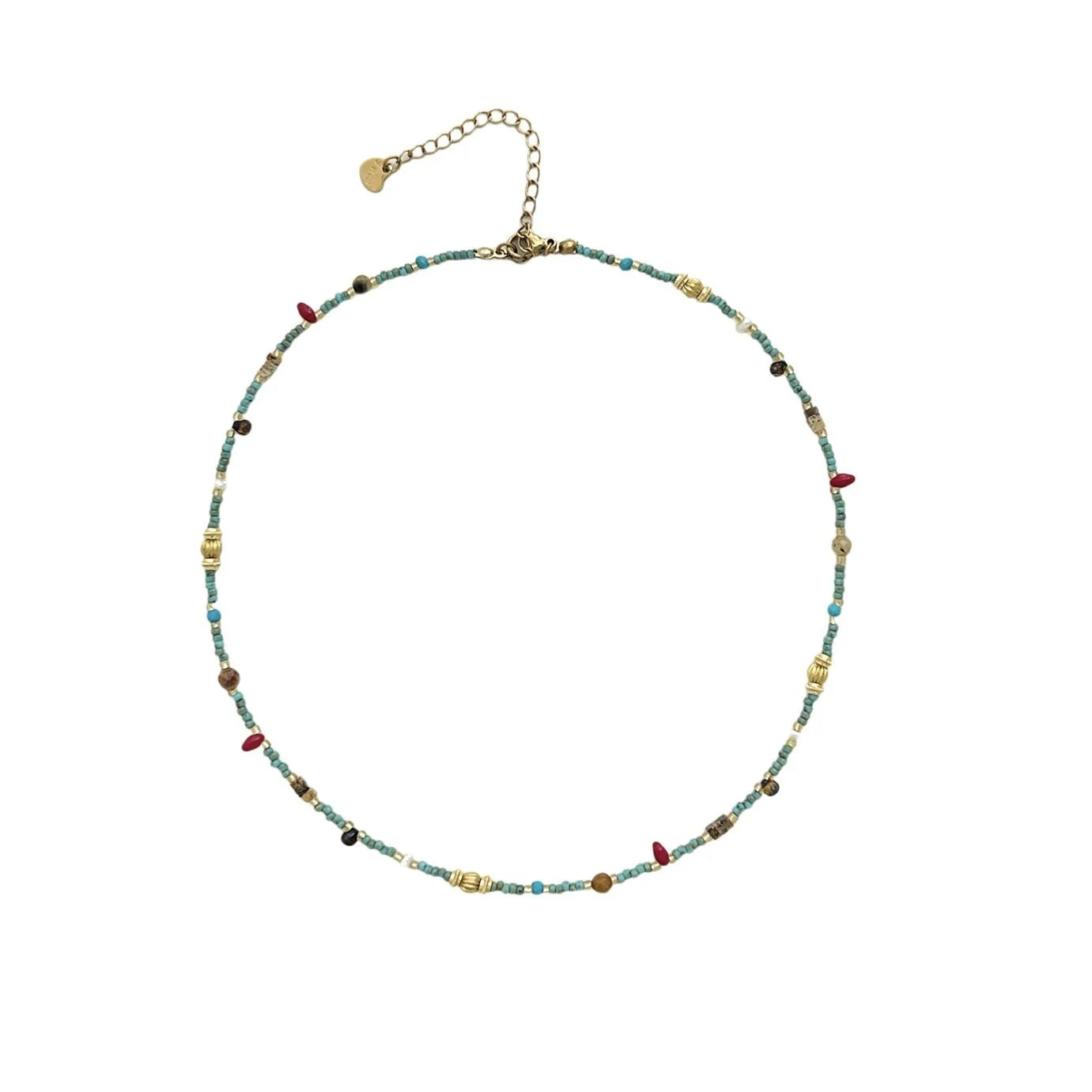 New Chinese style natural turquoise colour beaded necklace on titanium steel chain with round pendant for women