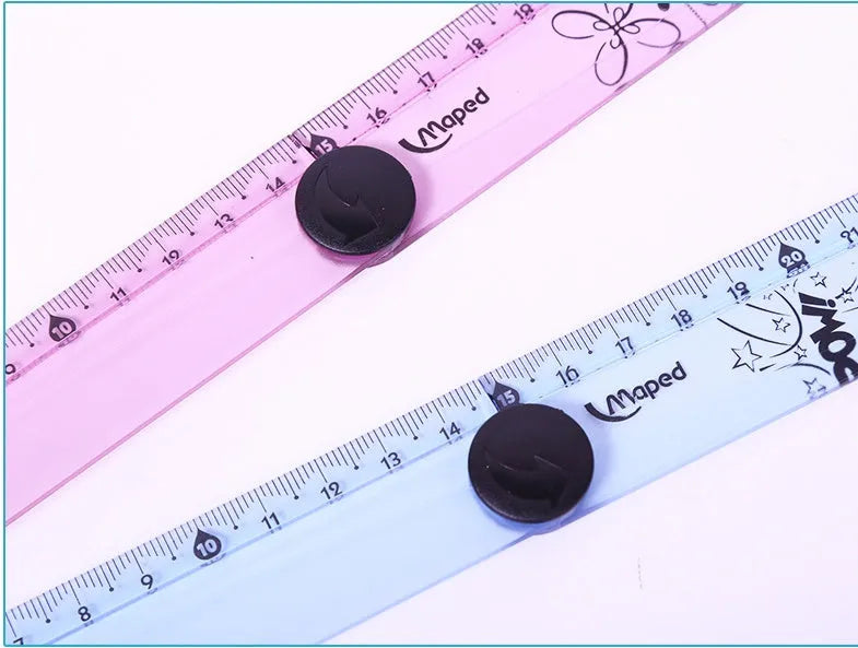 30cm widened rotary folding ruler in blue and pink colour options on a white background