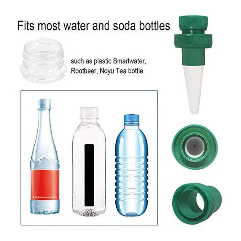 Green ceramic dripper device for attaching to cola bottles for automatic plant watering
