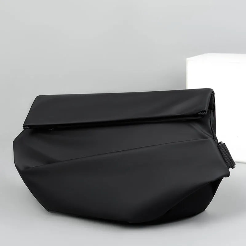 Grey men's medium horizontal PU crossbody sling bag with a single shoulder strap.