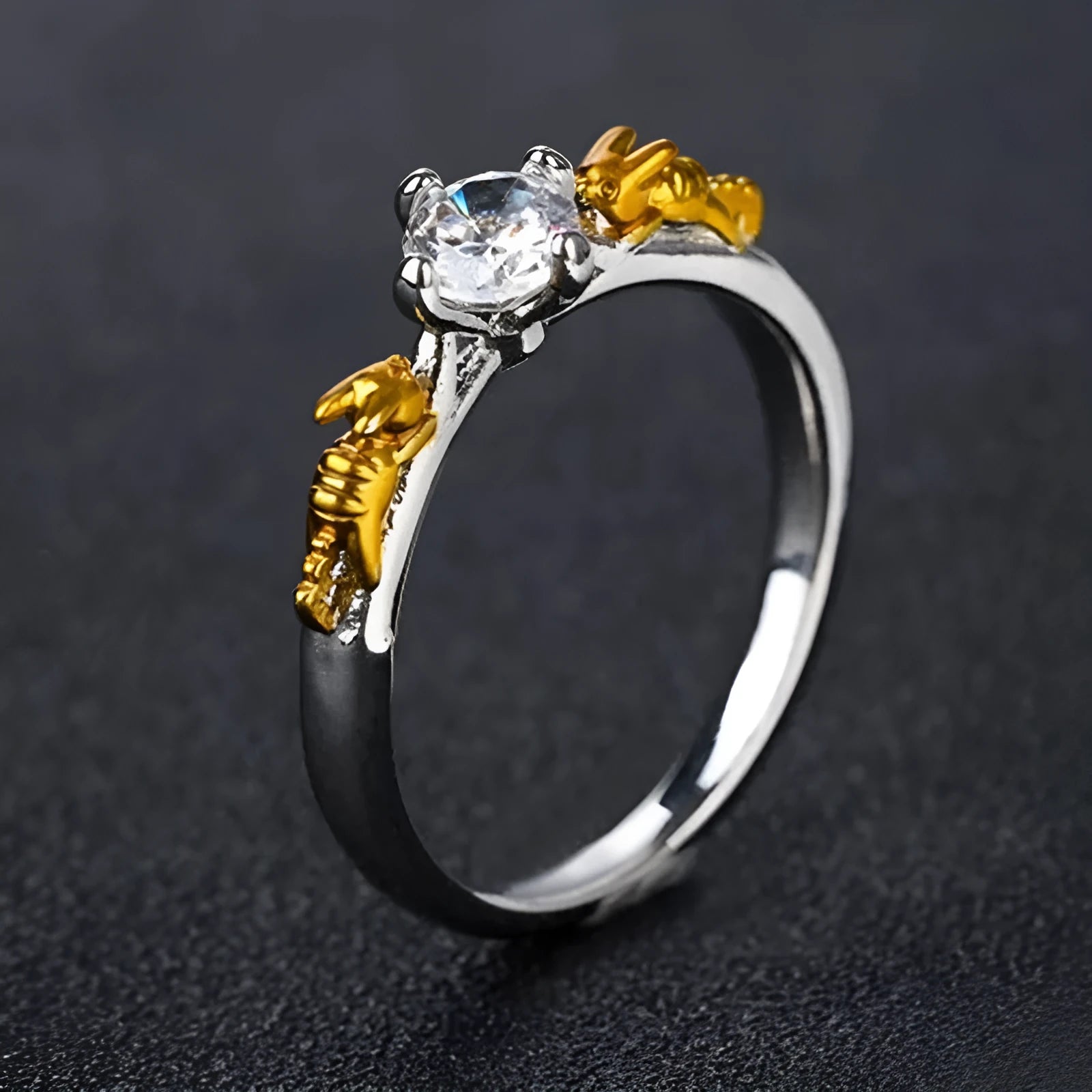 Black gold crown design crystal ring made from copper for cosplay and fashion.