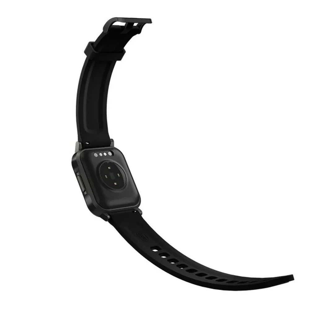 Black waterproof smart bracelet with 1.4-inch screen showing heart rate monitoring display