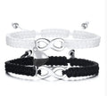 Love heart magnetic couple bracelet set stainless steel hand-woven with cross motif black white
