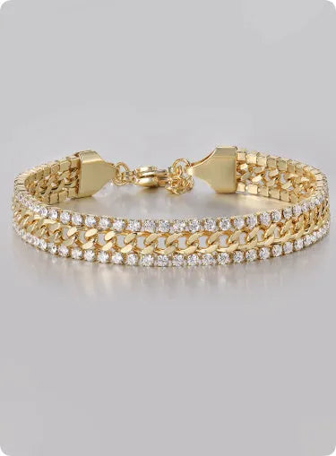 Gold tennis bracelet for men and women made of titanium steel with gemstone inlay on a wrist