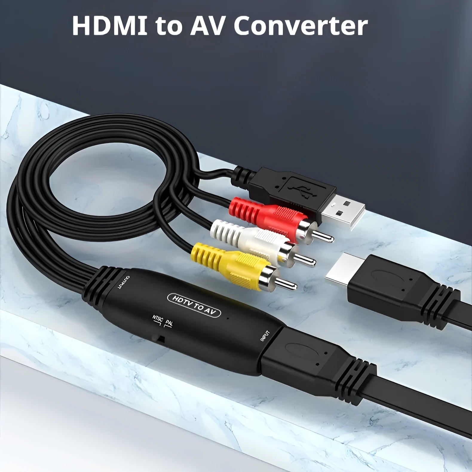 HDMI to AV converter adapter with 110cm cable for monitor and projector connections