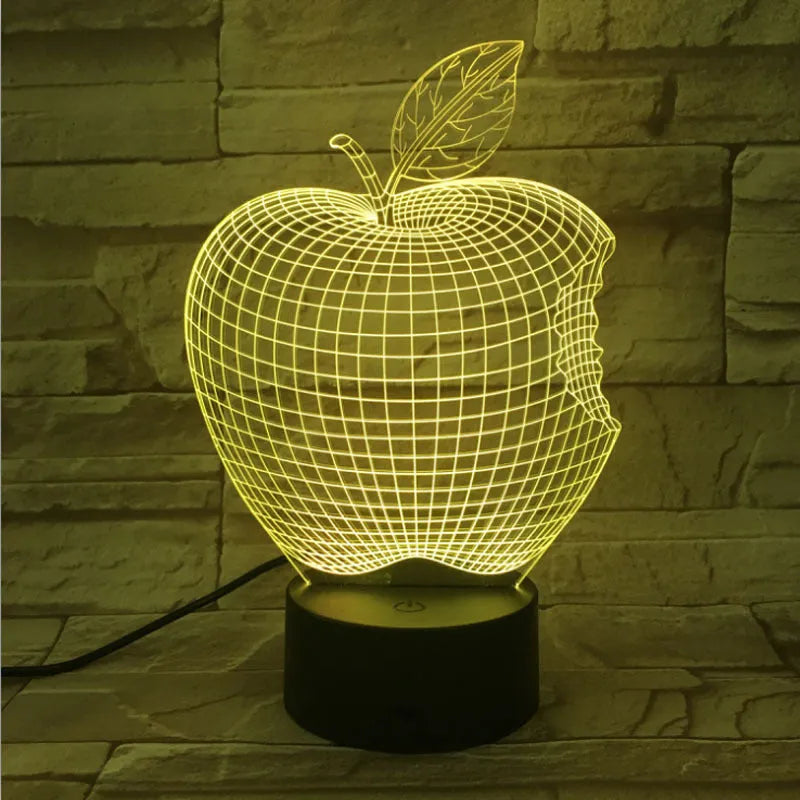 3D fruit decorative night light with colourful LED illumination and acrylic shade