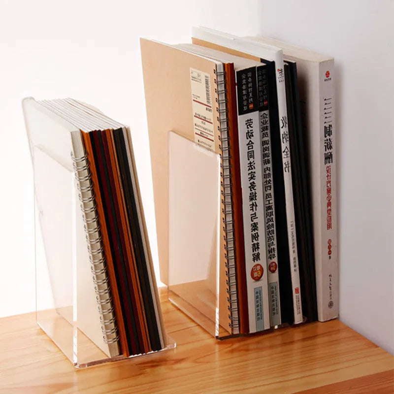 Transparent acrylic bookshelf for students holding a small number of books on a desk