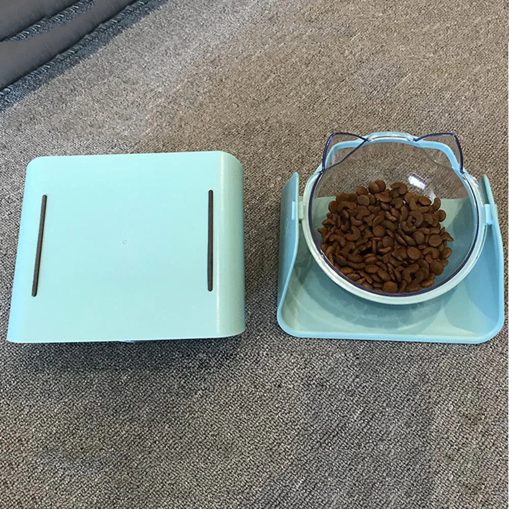 Adjustable plastic cat bowl in white with a 15-degree angle and non-slip base