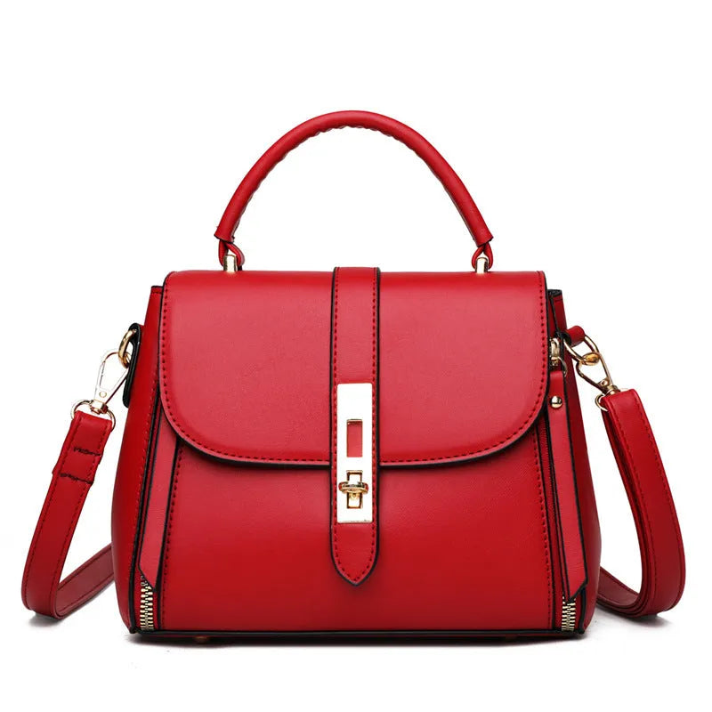 Black soft PU leather women's messenger bag with a single shoulder strap.