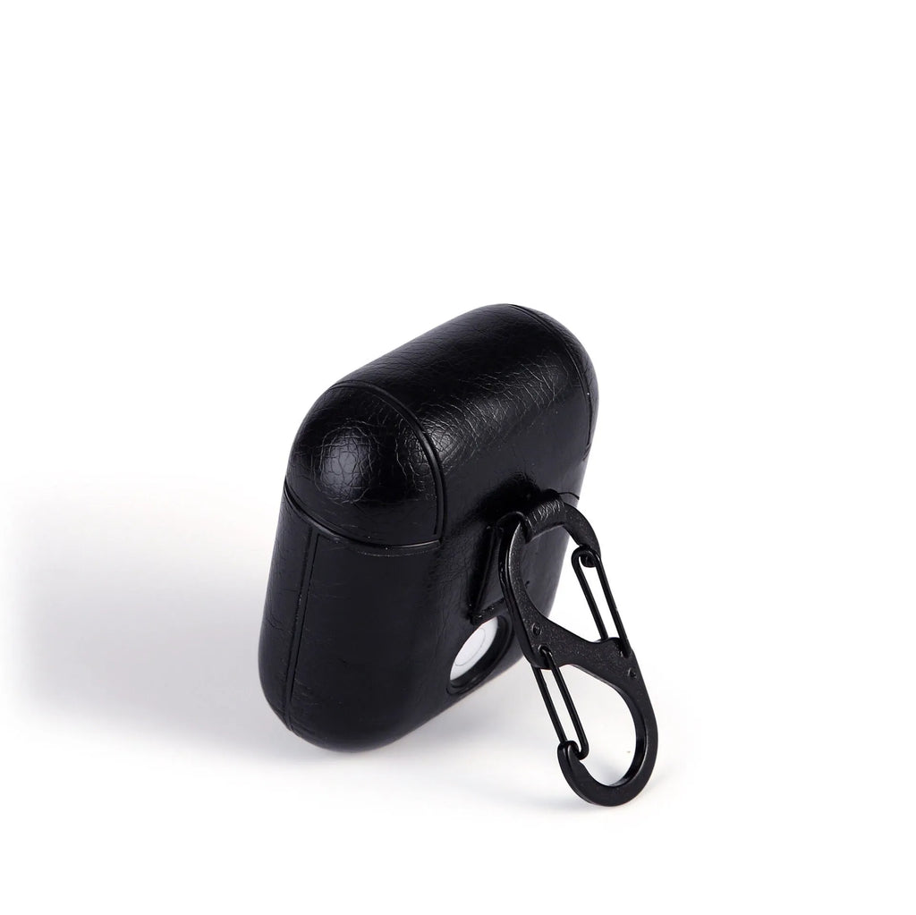 Leather protective pouch case for Apple Airpods in black, brown, light brown, and red colour options.