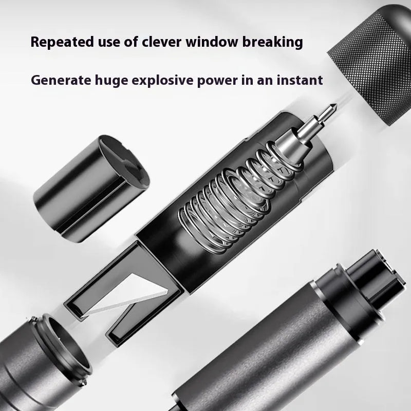 Gun grey automobile safety hammer with window breaker and seatbelt cutter on 3M rubber mounting base