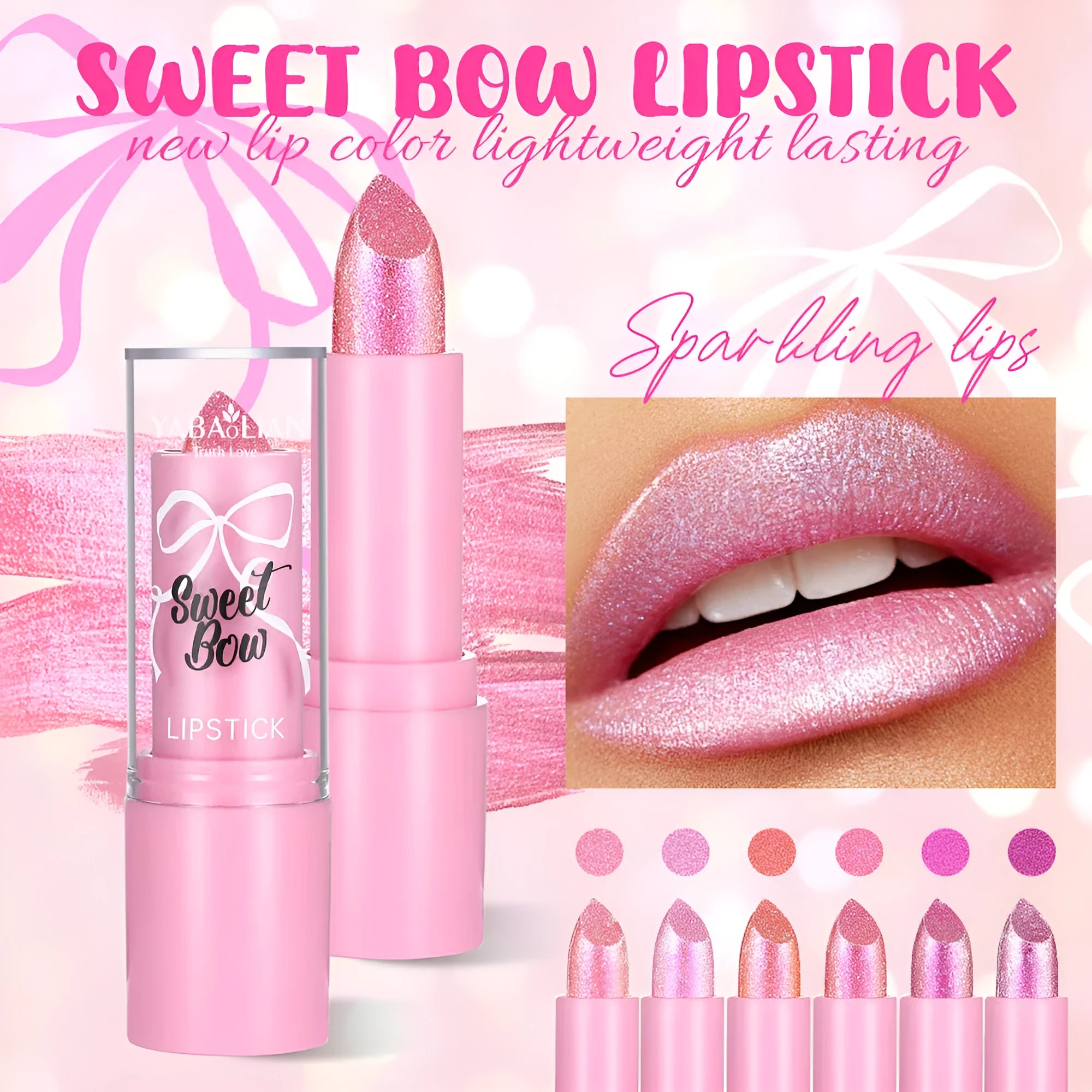 XINGX Diamond Lipstick with sweetheart bow design showing six colour options