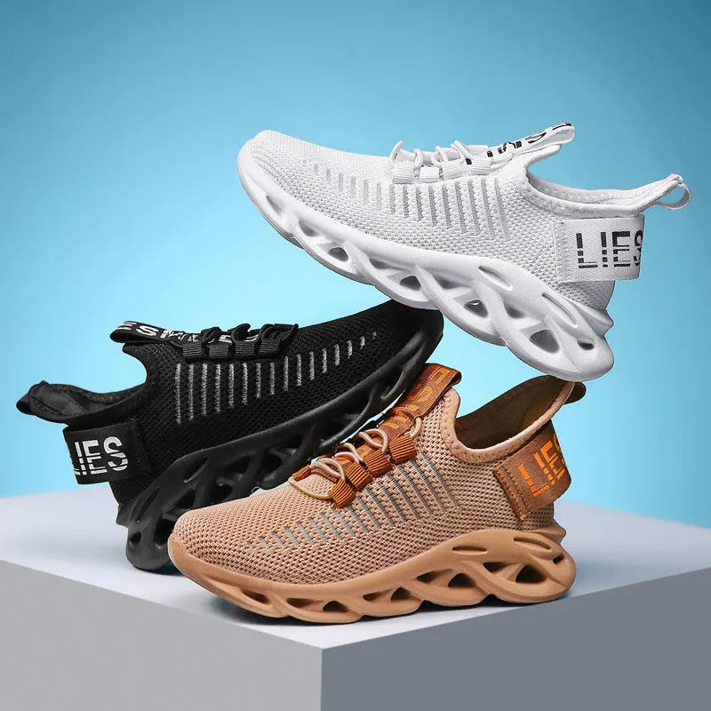 Children's casual sneakers with Velcro fastening in fabric and EVA, shown in black, khaki, and white colour options.