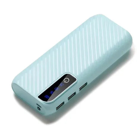 Black 20000mAh mini power bank showing USB ports and compact size