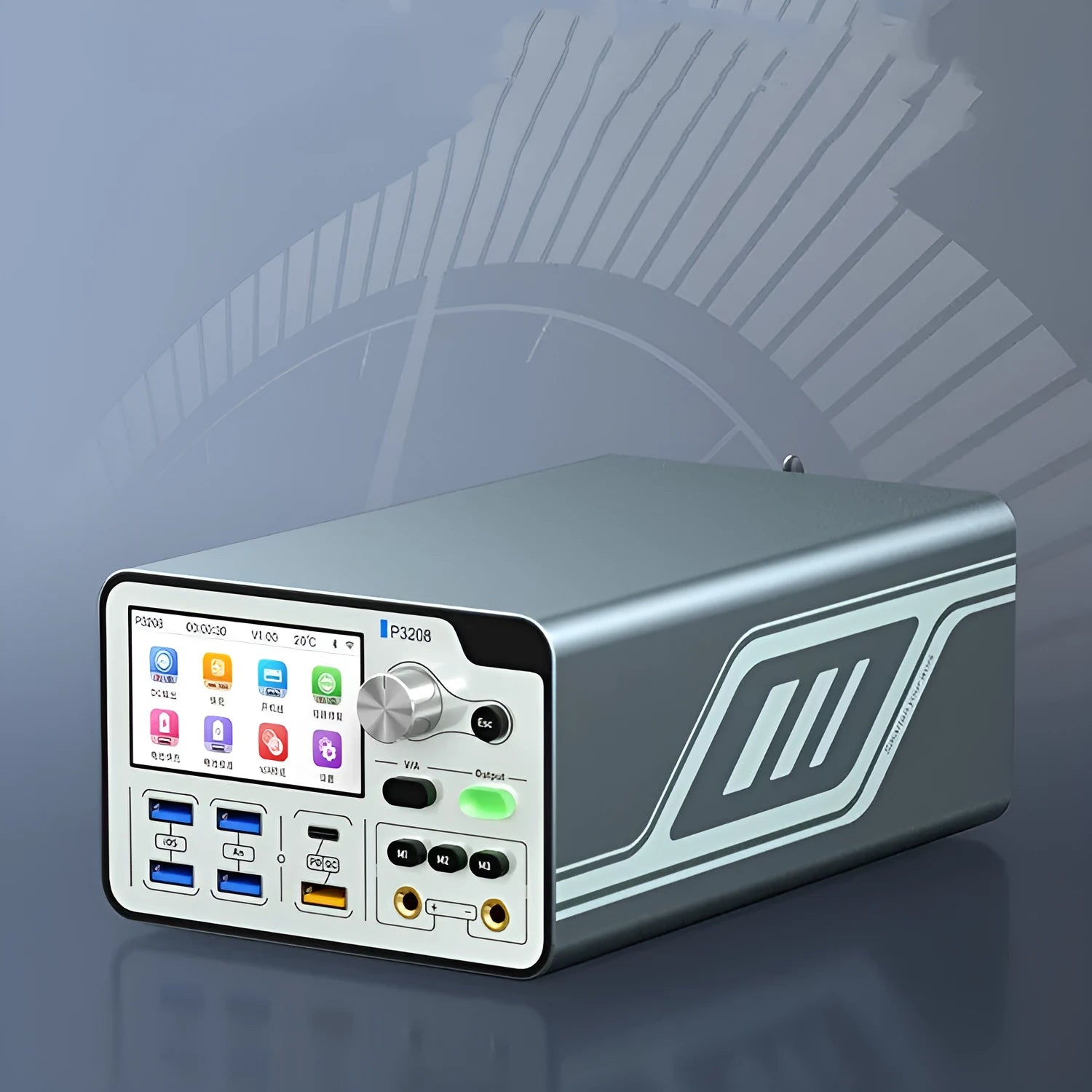 320W intelligent regulated power supply unit with IPS display and connection ports.
