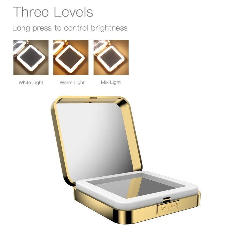 Makeup mirror with dual magnification and adjustable lighting in black or white colour options