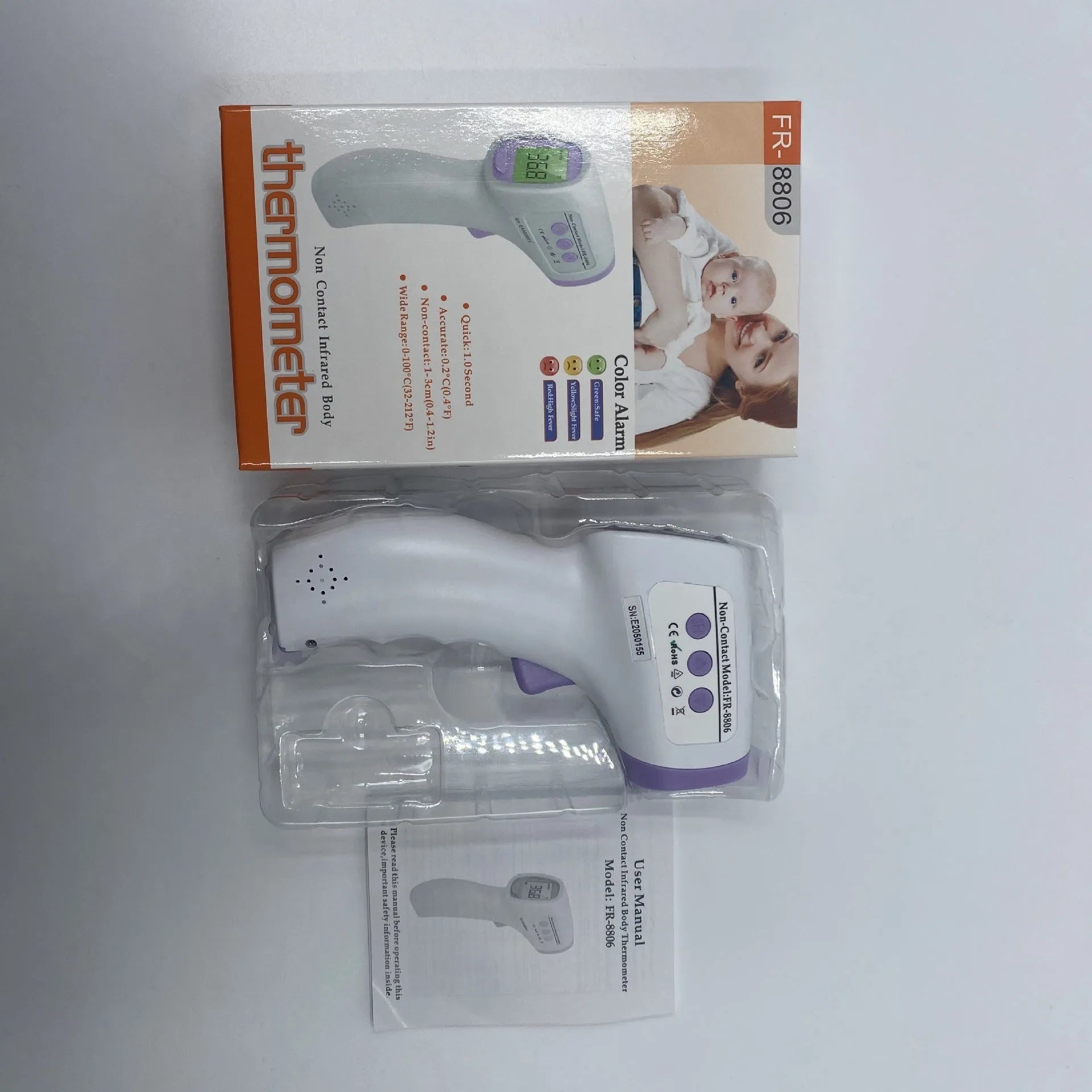 White digital non-contact thermometer for temperature measurement.