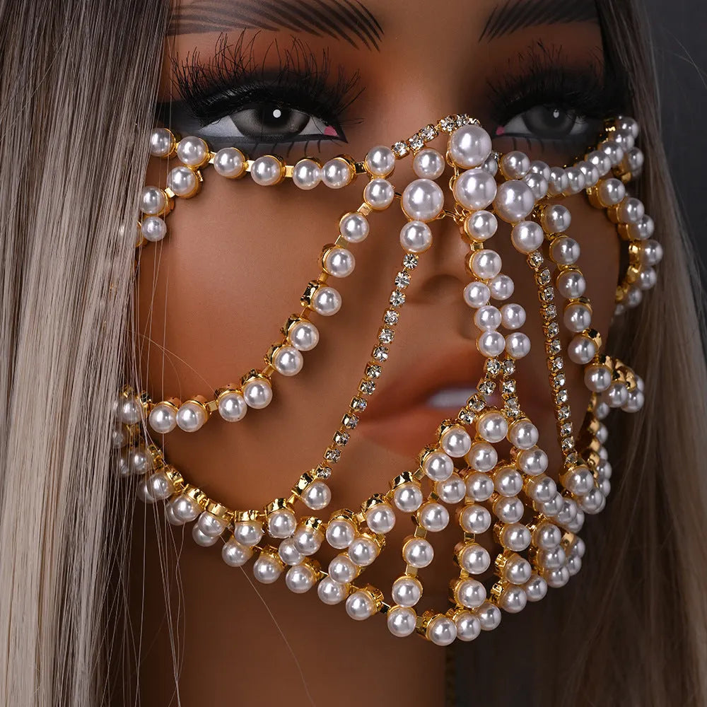Geometric alloy rhinestone mask in gold or silver with crystal patchwork for festival parties