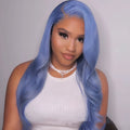 Body wave human hair lace front wig with 13x4 frontal on a wig stand.