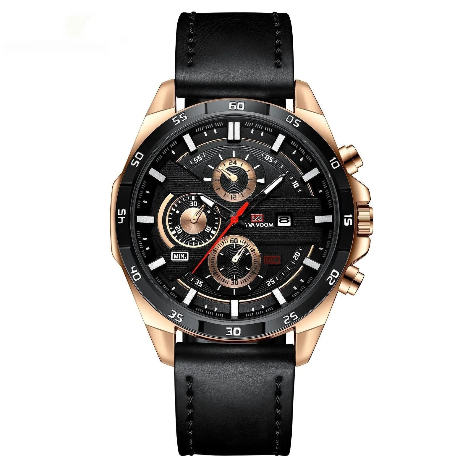 Men's waterproof quartz watch with business calendar display in multiple colour variations
