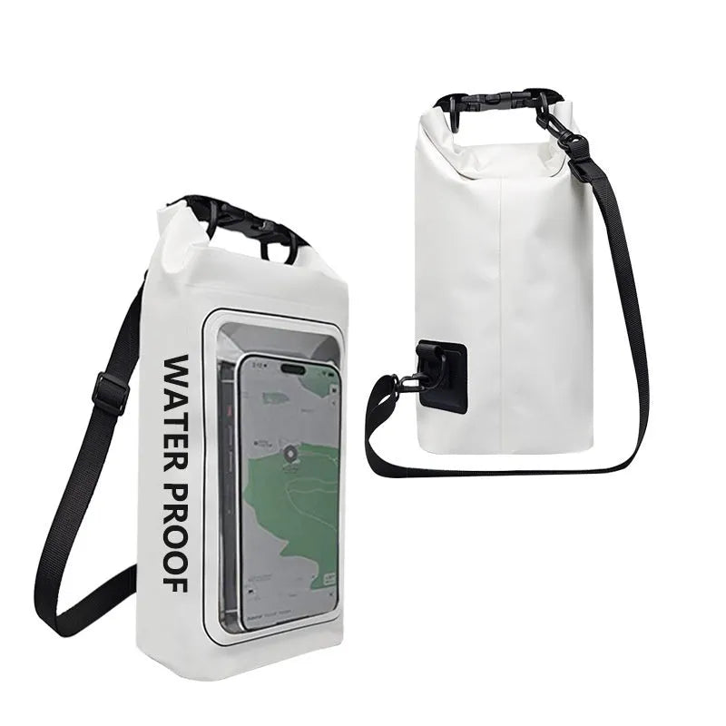 Army Green 2L waterproof PVC mesh crossbody bag for phones, shown with adjustable strap.