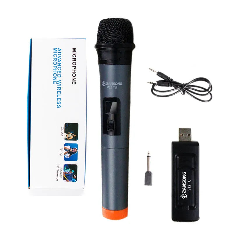 Black V12 wired dynamic microphone with USB receiver and audio cable