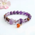Nine purple natural amethyst crystal bracelet with red agate accents in Mori style