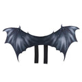 Black cloth bat wing Halloween costume for pets showing three size options for cats and dogs