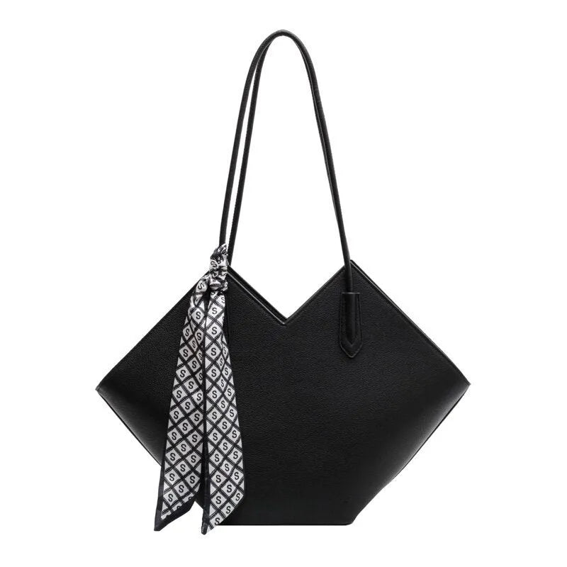 Women's large capacity PU leather shoulder bag in horizontal square shape with sandwich pocket design
