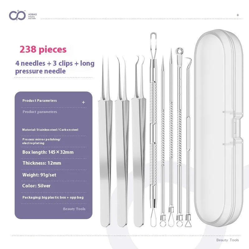 4-piece metal acne needle set with ultra fine pointed tips for precise skin treatment applications