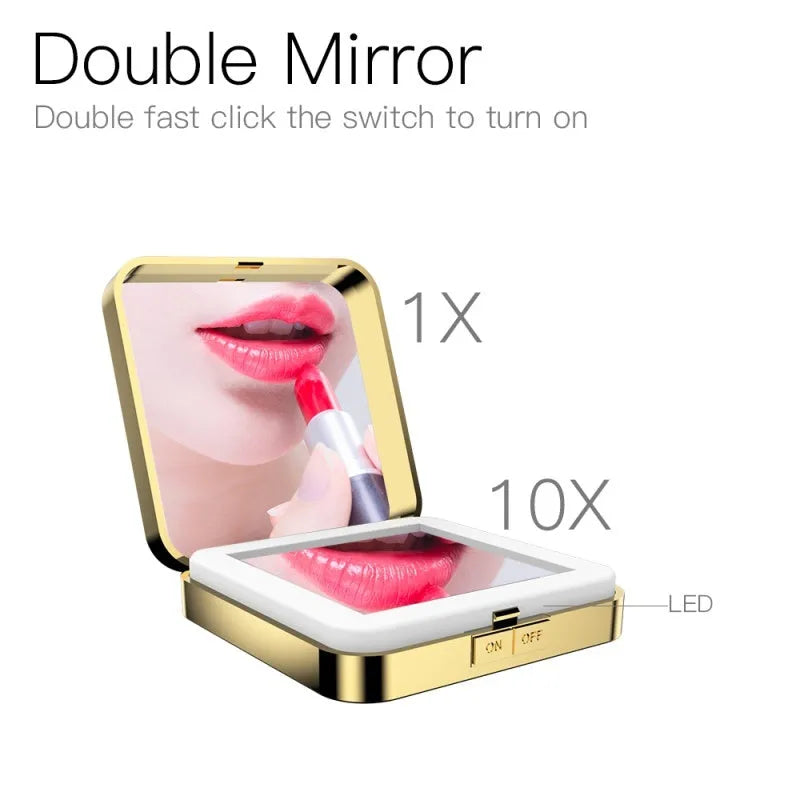 Makeup mirror with dual magnification and adjustable lighting in black or white colour options