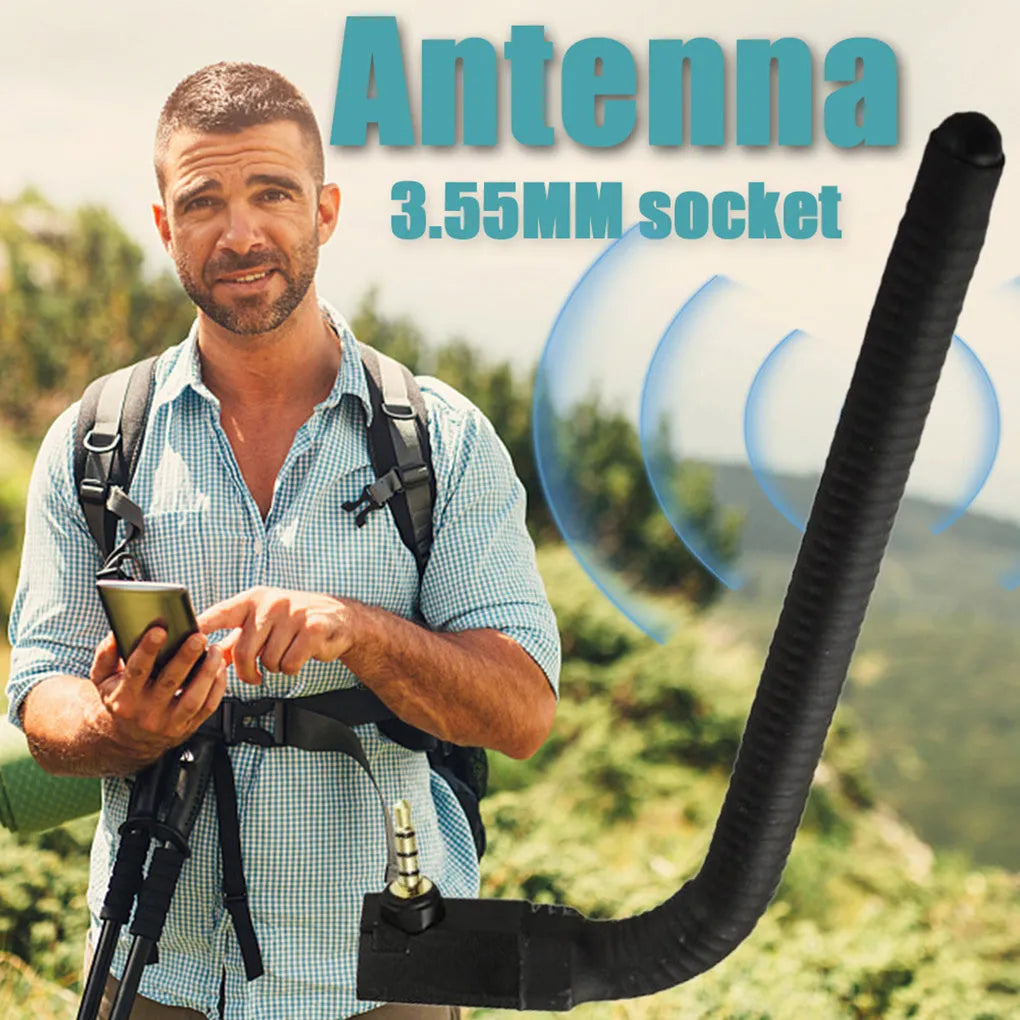 A black wideband mobile phone signal booster antenna with a magnetic base, measuring 13.6 cm long.
