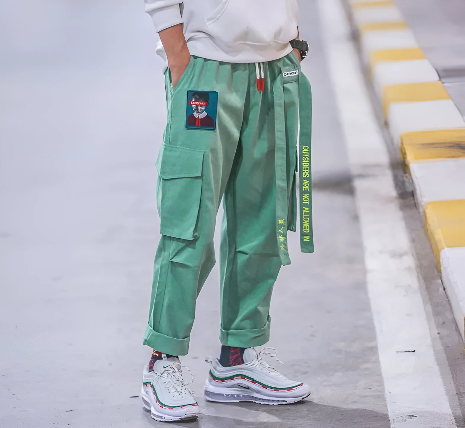 Influx men's loose fit Harajuku style cargo trousers in black with drawstring waist