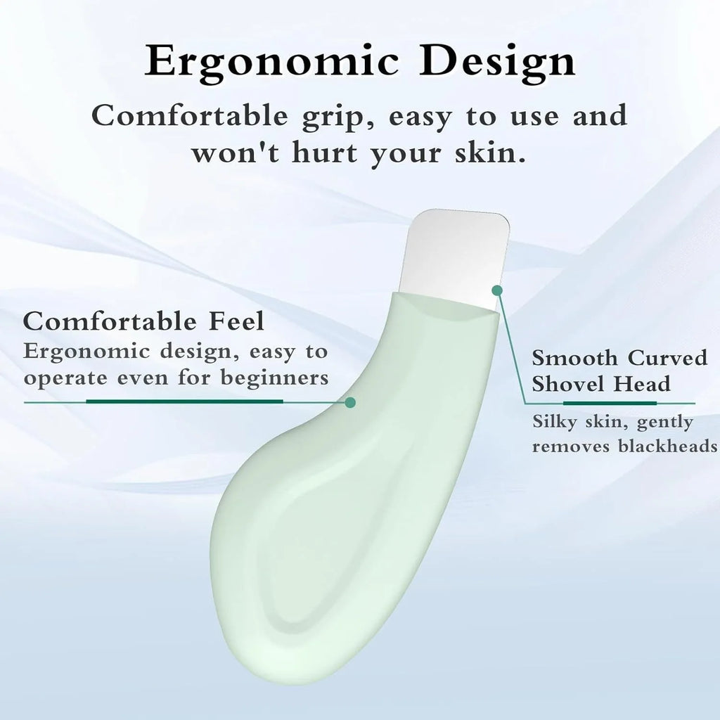 A stainless steel pore scraper tool with a non-slip handle for blackhead removal.