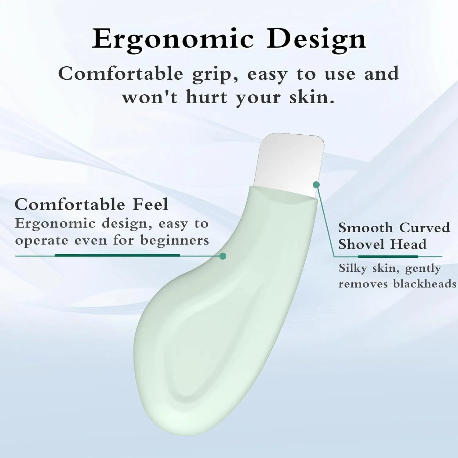 A stainless steel pore scraper tool with a non-slip handle for blackhead removal.