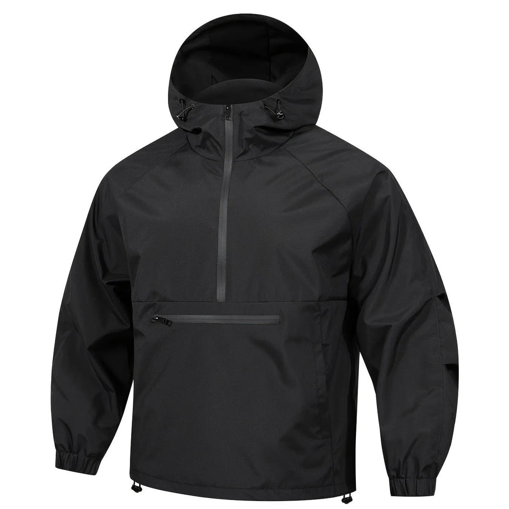 Men's loose-fit rabbit fur corduroy hooded jacket with half-zip front in light grey colour