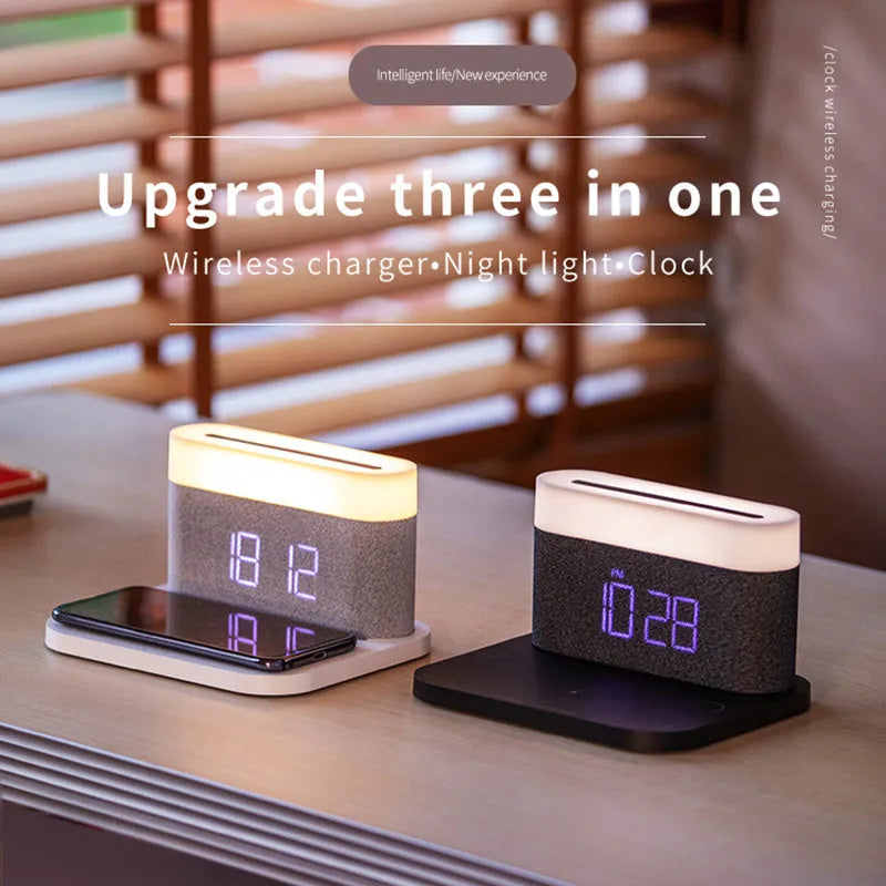 Wireless charger desktop clock night light table lamp in modern minimalist design