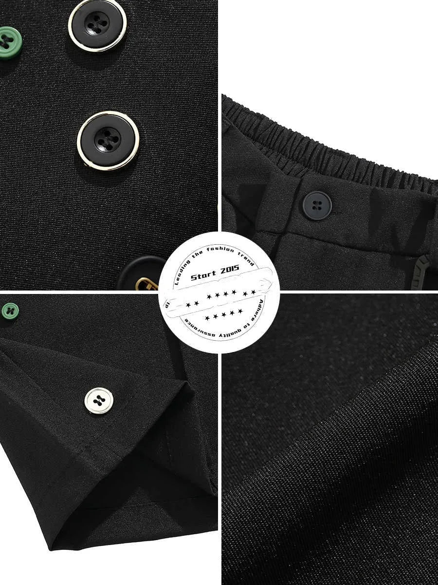 Men's black loose semi-elastic straight-leg shorts with mid waist and zipper fly