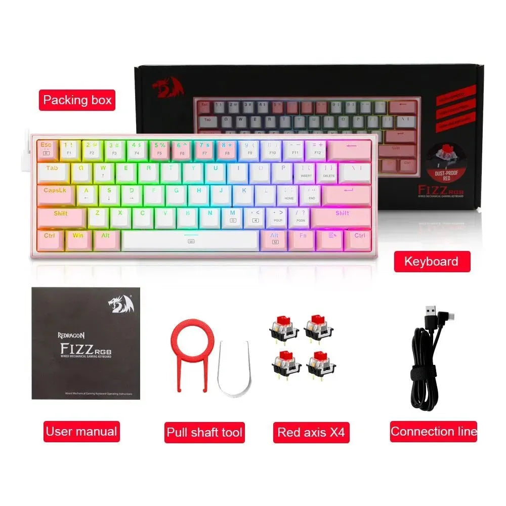 K617 RGB mechanical keyboard with white pink colour option showing backlit keys and multimedia controls