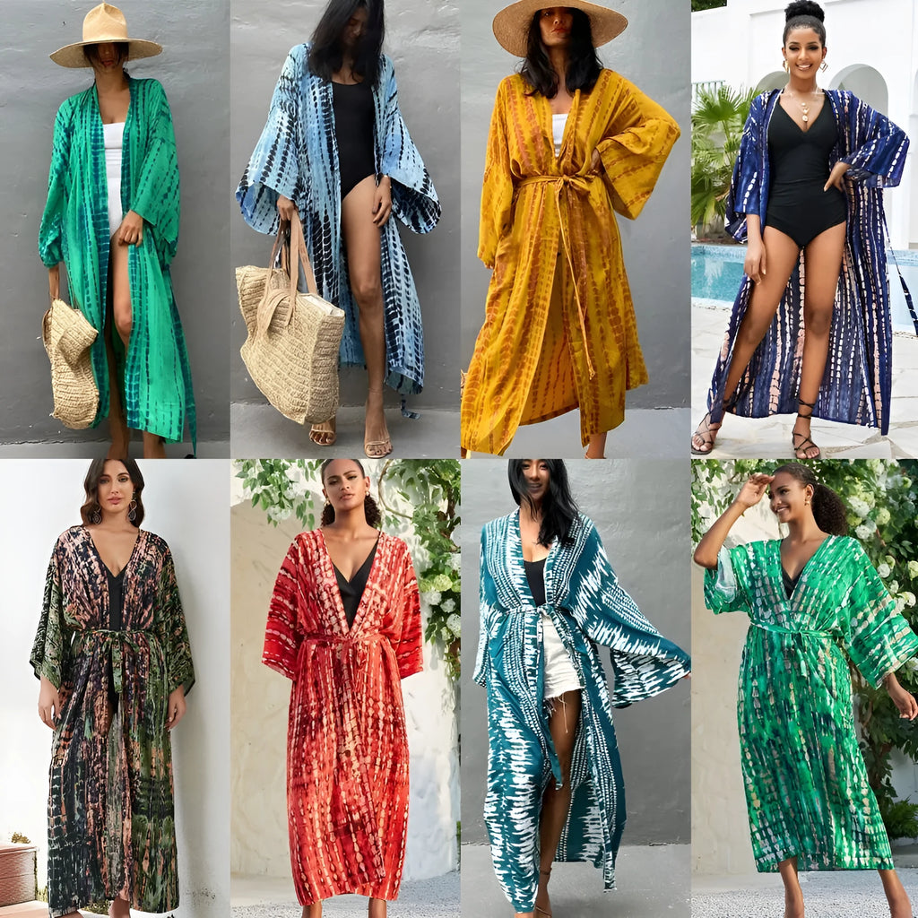 Printed cotton beach cover-up shirt with floral design shown in DN0712 series colour options