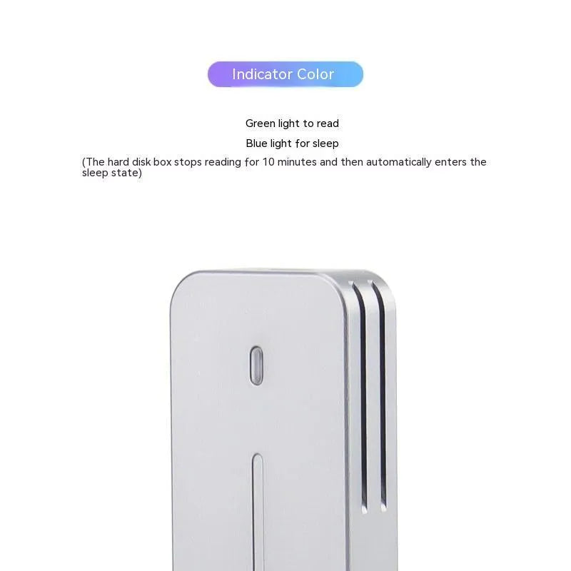 Aluminium alloy M.2 SSD external enclosure showing compact size and USB-C port.