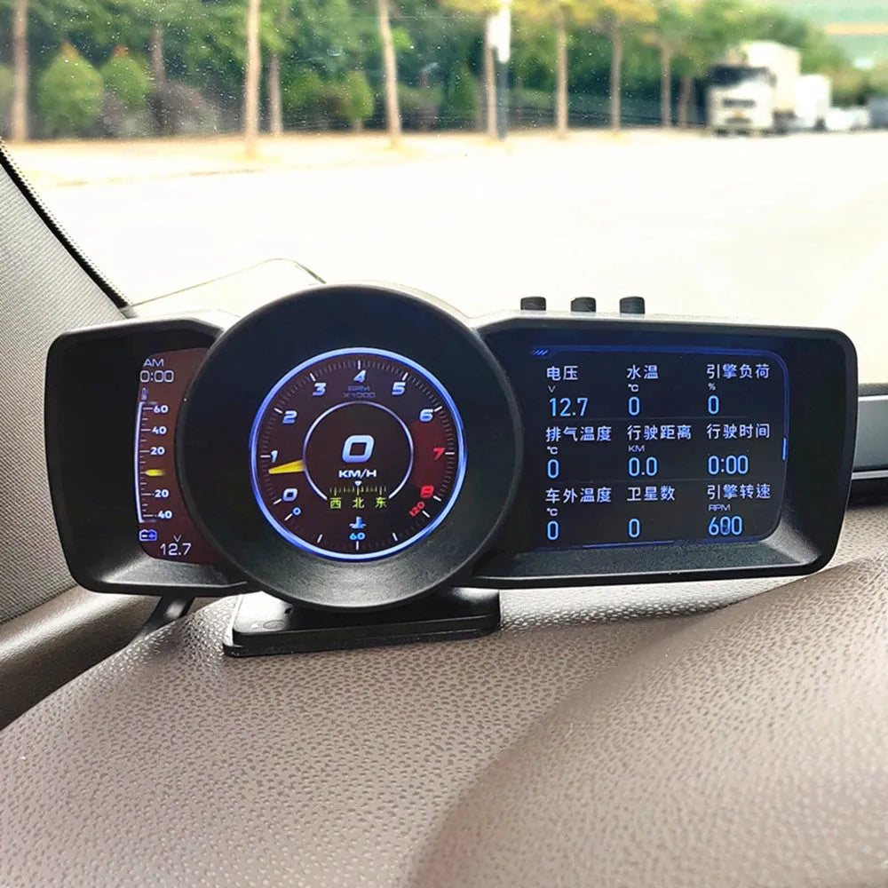 OBDII monitor driving computer with TFT display showing vehicle diagnostics and GPS positioning