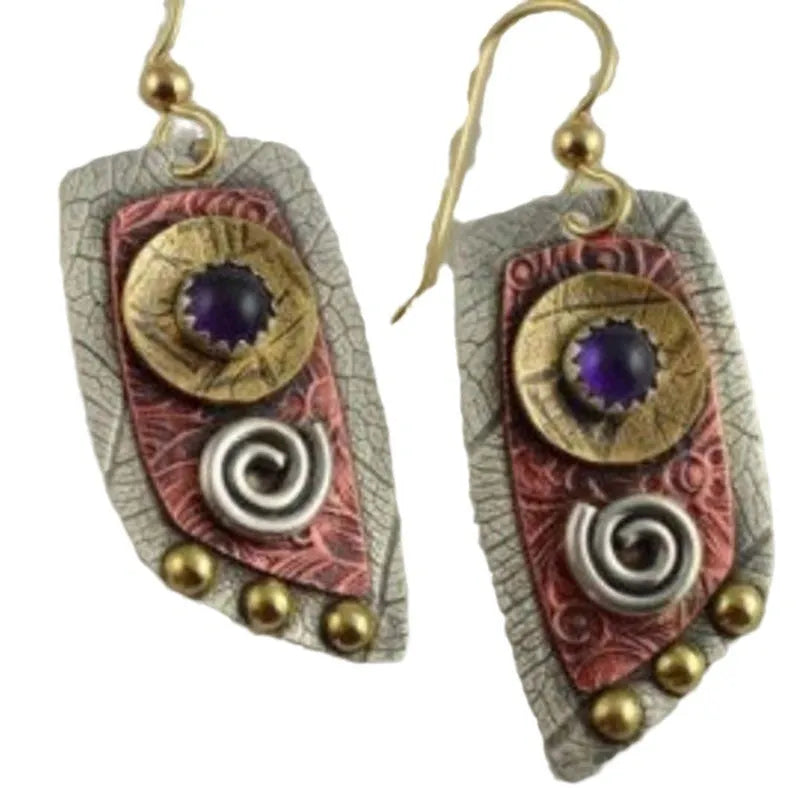 Gold geometric earrings with camouflage leopard print pattern, irregular shape