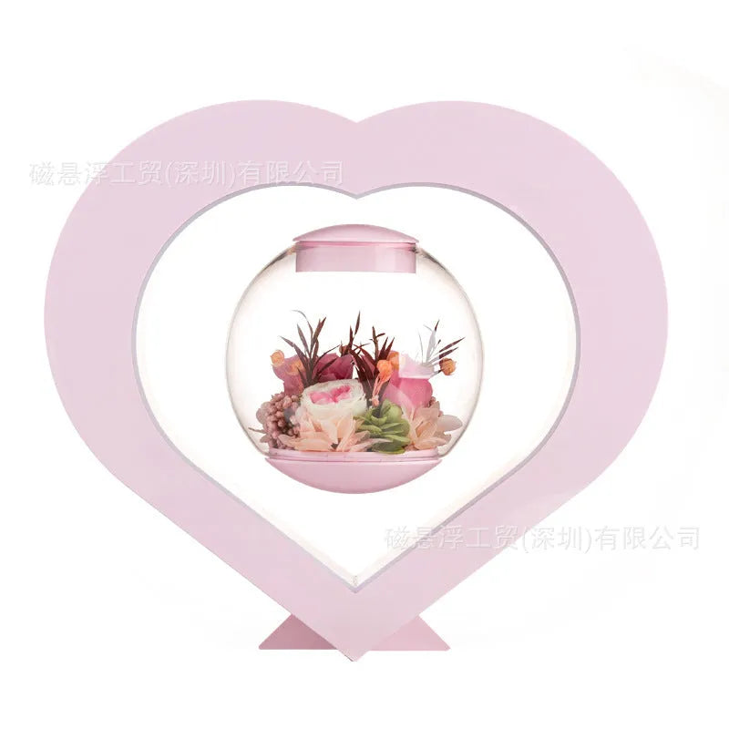 Pink preserved rose ornament with optional base and bluetooth feature for birthday and Valentine's gifts