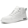 Men's white mid-top casual sports shoes with lace-up front and rubber sole.