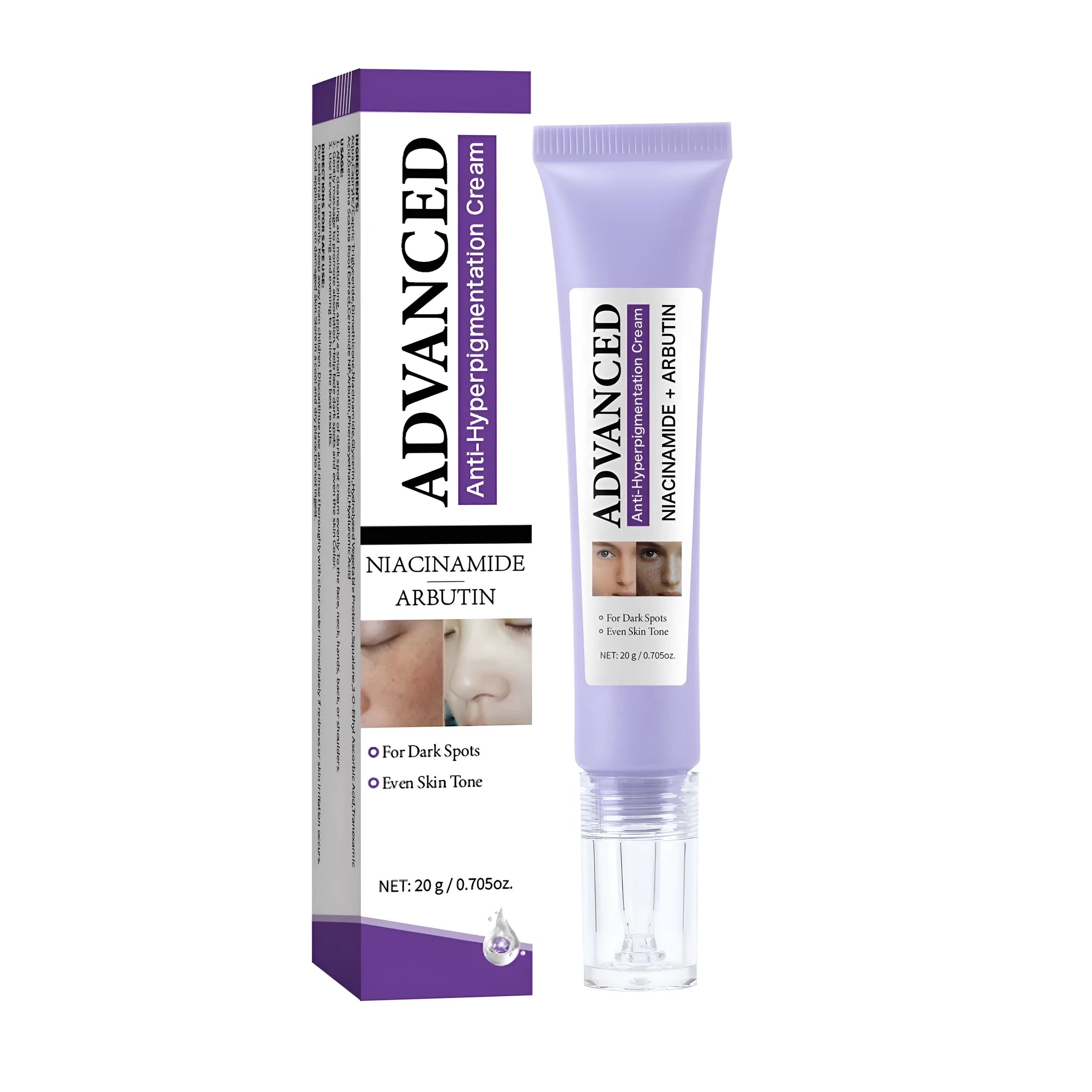 20g container of advanced anti-pigmentation face cream for women with universal skin type compatibility