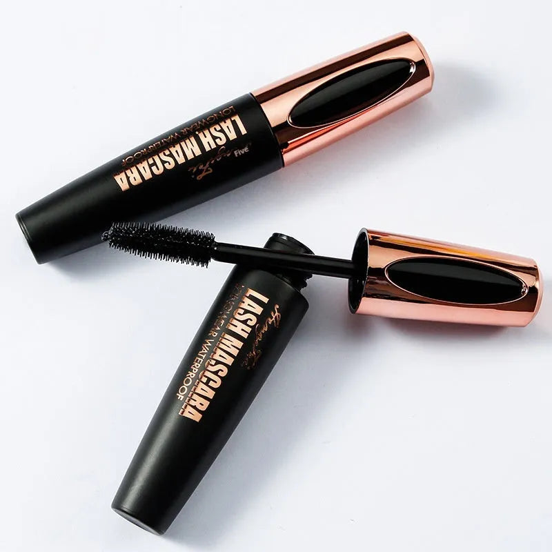Black waterproof mascara tube for thick, long, curled lashes that resist smudging.